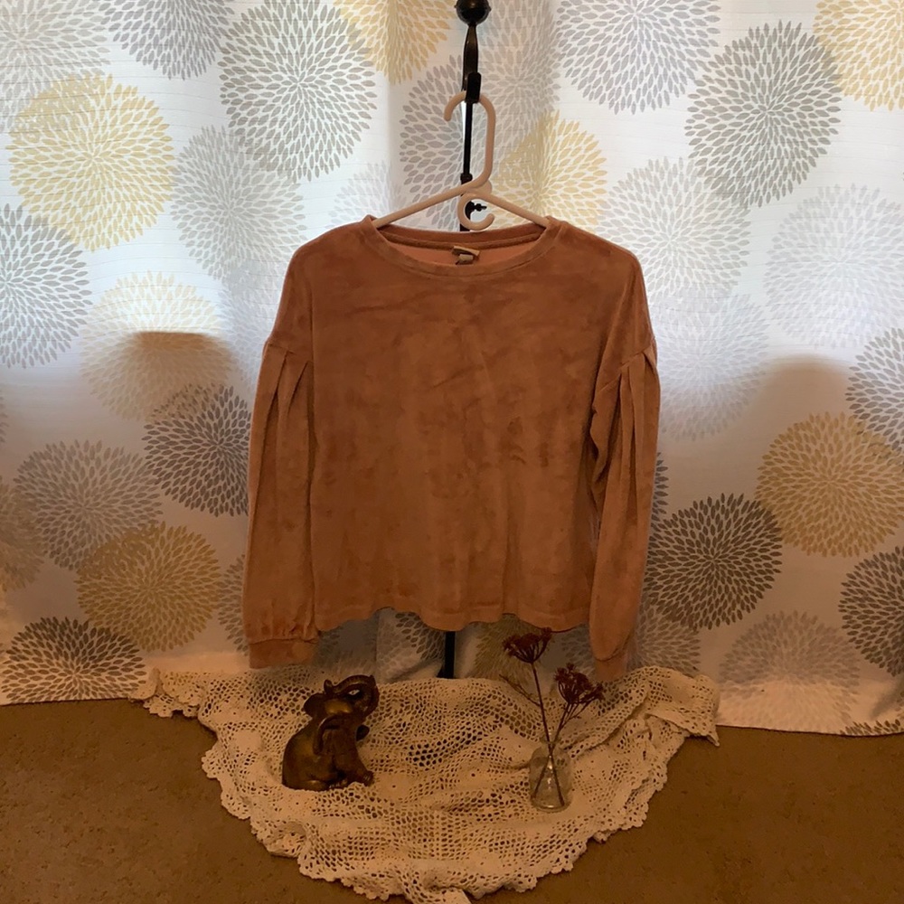 Small Velvet Blush Bubble Sleeve Sweater